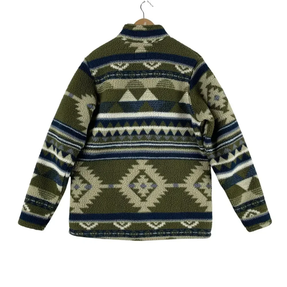Wrangler Mens 1/4 Zip Sherpa Pullover SZ M Alpine Green Aztec Southwest
